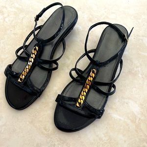Stuart Weitzman Black and Gold Wedges
